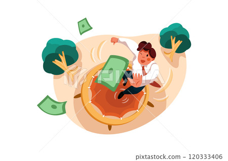 Businessman jumping on a trampoline to catch a dollar 120333406
