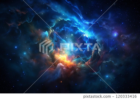 bule gas nebulae in space and sparkling stars 120333416