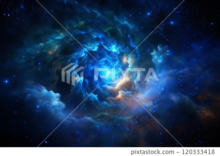bule gas nebulae in space and sparkling stars 120333418