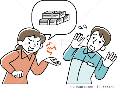 Male staff being harassed by female customers Male staff being harassed by female customers 120333428