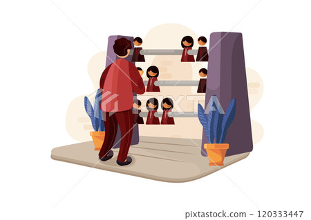 Businessman selecting employee from abacus 120333447