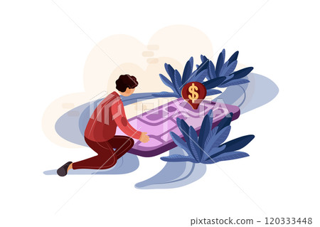 Businessman tracking dollar route in GPS 120333448