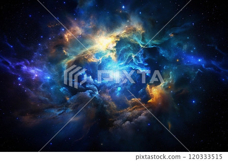 bule gas nebulae in space and sparkling stars 120333515