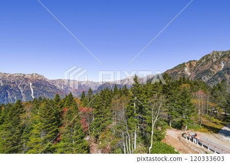 View to the north from the rooftop observation deck at Nishihotakaguchi Station on the Shinhotaka Ropeway 120333603