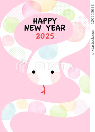 2025蛇年手繪圓點蛇新年卡片 120333658