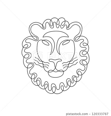 Continuous line drawing of lion head. Minimalist black linear sketch isolated on white background. Hand drawn vector illustration. 120333787