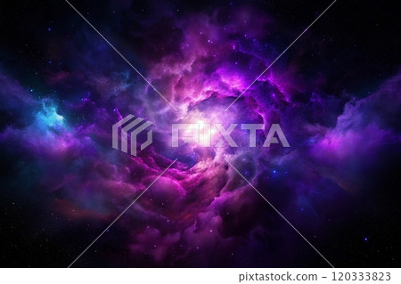 Purple gas nebulae in space and sparkling stars Purple gas nebulae in space and sparkling stars 120333823