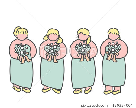 Bridesmaid holding a bouquet Wedding illustration Bridesmaid holding a bouquet Wedding illustration 120334004