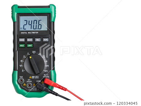 Front View of Digital Multimeter with Probes Front View of Digital Multimeter with Probes 120334045
