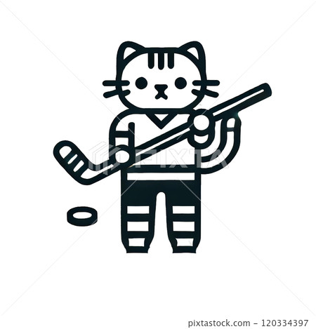 Cat ice hockey player pictogram transparent material 120334397