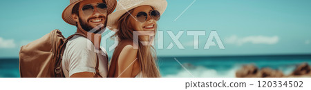 Couple is going on holiday. Young couple in love on a trip together 120334502