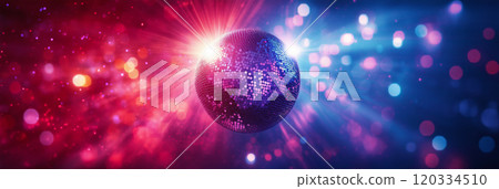 Disco ball. Party lights. Purple and blue shiny disco ball Disco ball. Party lights. Purple and blue shiny disco ball 120334510