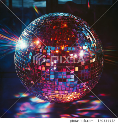 Disco ball. Party lights. Purple and blue shiny disco ball Disco ball. Party lights. Purple and blue shiny disco ball 120334512