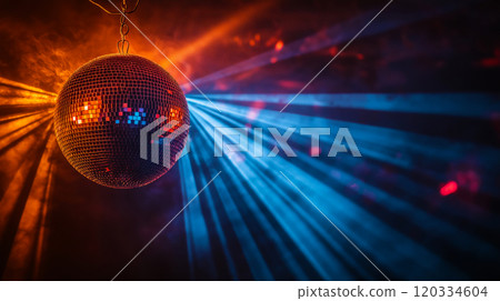 Disco ball. Party lights. Purple and blue shiny disco ball 120334604