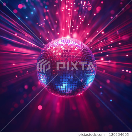 Disco ball. Party lights. Purple and blue shiny disco ball 120334605