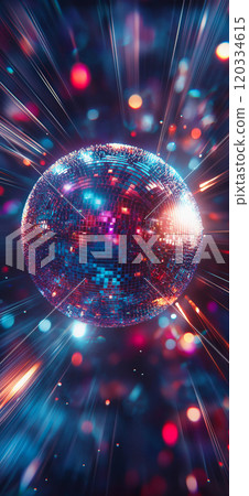 Disco ball. Party lights. Purple and blue shiny disco ball 120334615