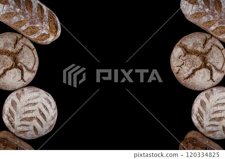 Artfully arranged assortment of rustic breads Artfully arranged assortment of rustic breads 120334825