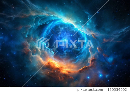 bule nebulae in space and sparkling stars 120334902