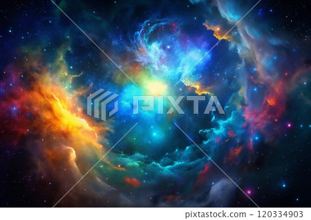 bule nebulae in space and sparkling stars 120334903