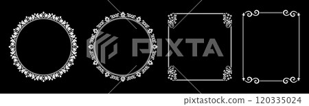 Set of decorative frames Elegant vector element for design in Eastern style, place for text. Floral black and white borders. Lace illustration for invitations and greeting cards. 120335024