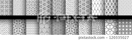Geometric set of seamless black and white patterns. Simple vector graphics. Geometric set of seamless black and white patterns. Simple vector graphics. 120335027