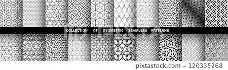 Geometric set of seamless black and white patterns. Simple vector graphics. 120335268
