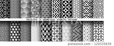 Geometric set of seamless black and white patterns. Simple vector graphics. 120335639