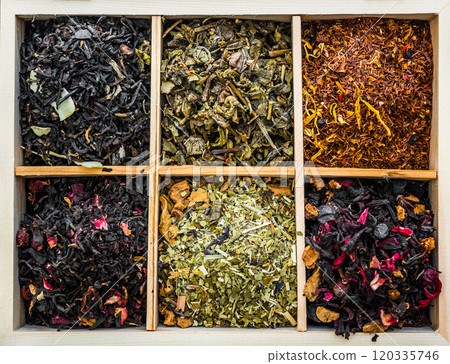 dry teas in wooden box dry teas in wooden box 120335746