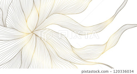 Vector gold and white line floral background, luxury leaves plant pattern. Art foliage, blossom texture ornament, vintage tropical banner Vector gold and white line floral background, luxury leaves plant pattern. Art foliage, blossom texture ornament, vintage tropical banner 120336034