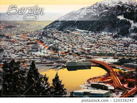 postcard with view from the city 120336247