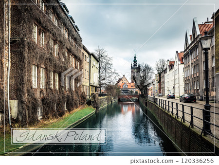 postcard with canal and old historic buildings Gdansk postcard with canal and old historic buildings Gdansk 120336256