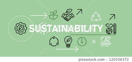 Sustainability ecology green conservation sustainable icon illustration green background conceptual header future reduce reuse recycling 120336372