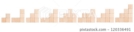 wooden cubes in the form of a pyramid on a white background, isolated background wooden cubes in the form of a pyramid on a white background, isolated background 120336491