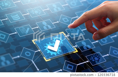 工作流程和流程圖。業務流程自動化技術。流程圖上的複選標記 120336718