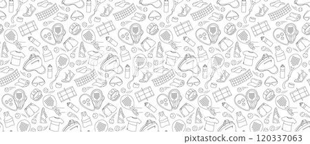 Seamless Padel Tennis Pattern with Rackets, Balls, and Accessories 120337063