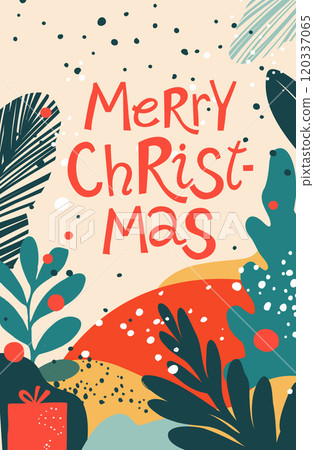 Merry Christmas Festive Abstract Background with Holiday Foliage 120337065