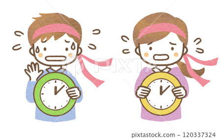 Men and women who are in a hurry because they don't have enough time Men and women who are in a hurry because they don't have enough time 120337324