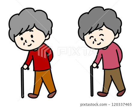 一位老婦人拄著拐杖的插圖 一位老婦人拄著拐杖的插圖 120337465