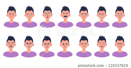 Portraits of man. Boy Avatar.  Male emotions. 120337829