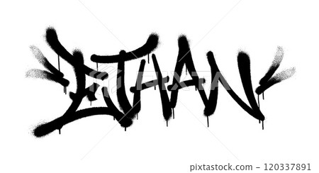 Sprayed Ethan name with overspray in black over white. Vector illustration. 120337891