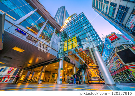 Tokyo cityscape in Japan - Early morning - View of Shibuya Mark City and Shibuya Station on the Keio Inokashira Line = 6:50 a.m. on November 9th 120337910