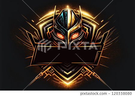Armored warrior villain face logo template with free space for text. Generative AI 120338080