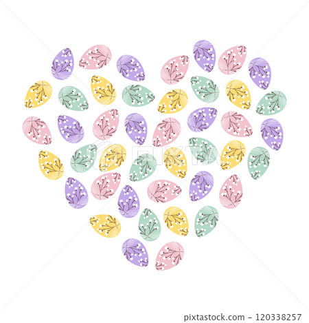 Patterned Easter eggs heart shape. Greeting or cards decorative Design element or background texture Patterned Easter eggs heart shape. Greeting or cards decorative Design element or background texture 120338257