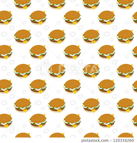 Hamburger Sesame bun cheese, cutlet, salad, tomato and onion Seamless pattern. Fast Food wallpaper 120338260