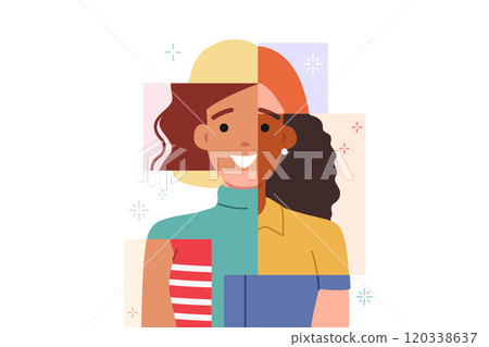 Multiracial woman made up of photographs of girls from different cultures and nationalities 120338637