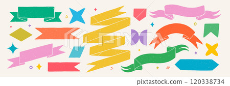 Retro ribbon banners and shapes in rough rustic style. Hand drawn vintage textured badges, banners, flags, and other design elements. Hand-drawn infographic Vector collection Retro ribbon banners and shapes in rough rustic style. Hand drawn vintage textured badges, banners, flags, and other design elements. Hand-drawn infographic Vector collection 120338734