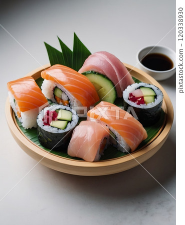 assorted rolls and sushi in a plate assorted rolls and sushi in a plate 120338930