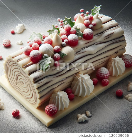 聖誕雪景，白巧克力 buche de noel 120339066