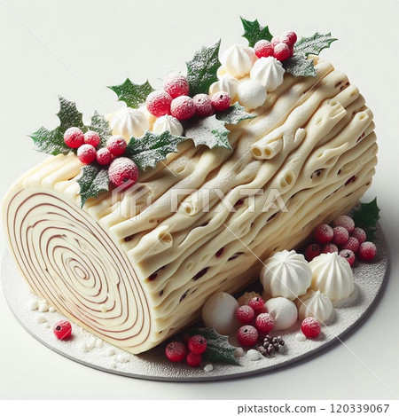 聖誕雪景,白巧克力 buche de noel 聖誕雪景,白巧克力 buche de noel 120339067