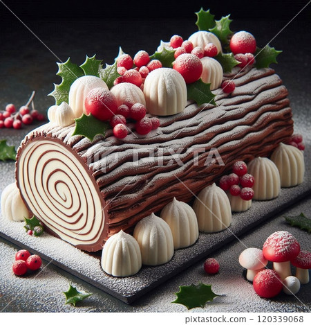 聖誕雪景，白巧克力 buche de noel 120339068